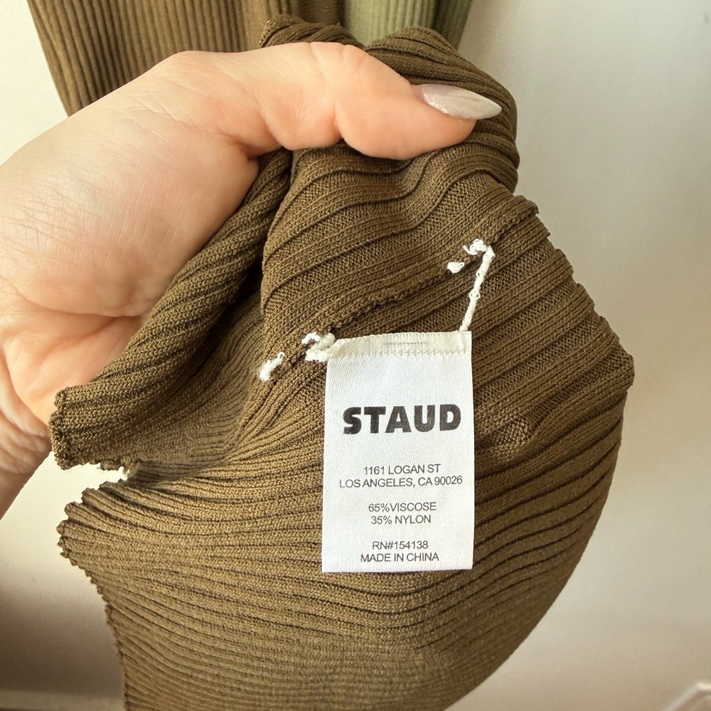 STAUD Shoko Olive & Green Ribbed Long Sleeve Knit Sweater Midi Dress S - Picture 7 of 8